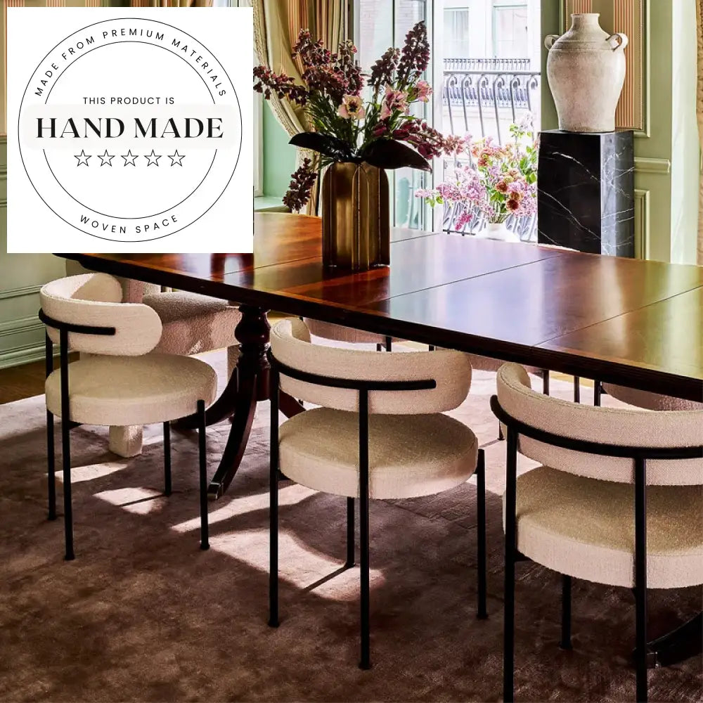 Modern Simple Industrial Metal Frame Boucle Ivory Fabric Dining Chair