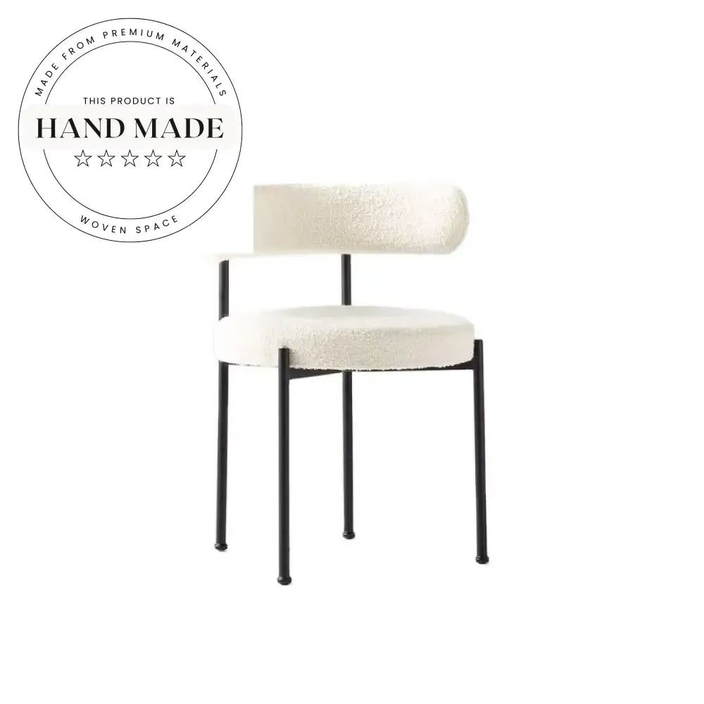 Modern Simple Industrial Metal Frame Boucle Ivory Fabric Dining Chair