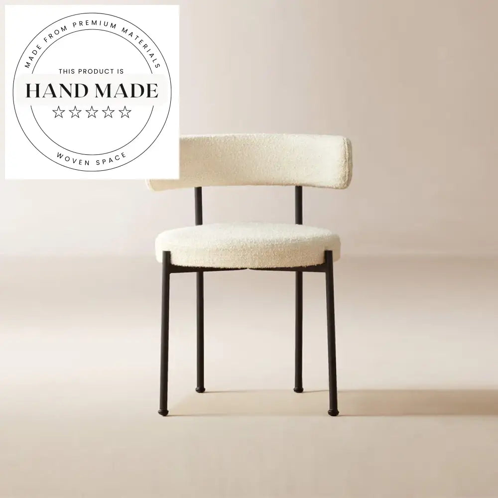 Modern Simple Industrial Metal Frame Boucle Ivory Fabric Dining Chair