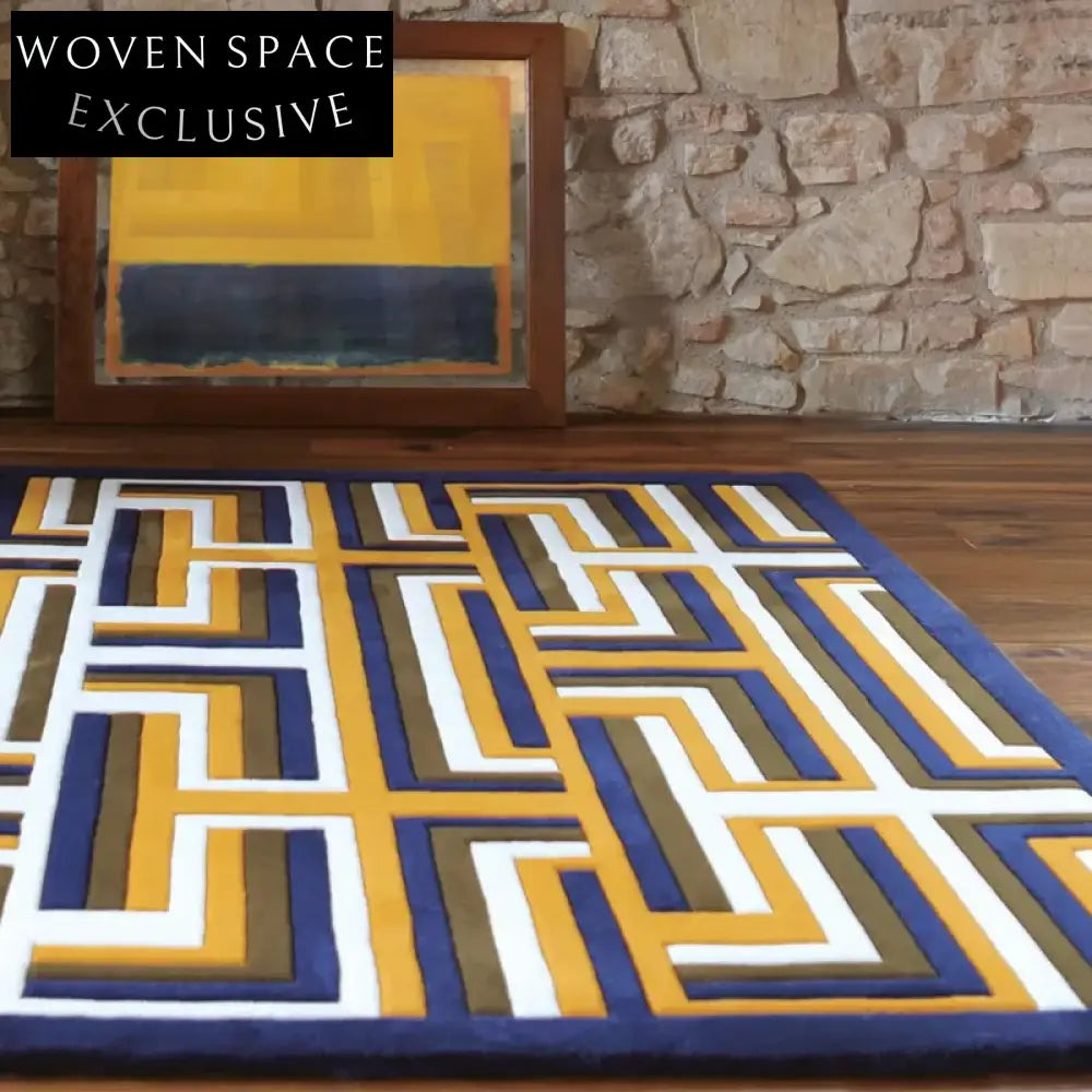 Modern Simple Rectangle Maze Pattern Polyester Area Rug for Living Room Kids