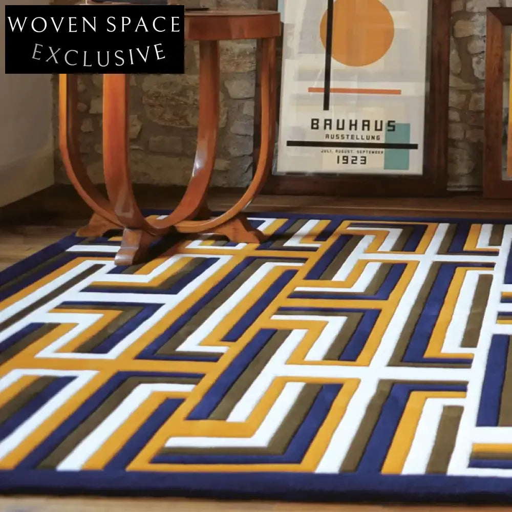 Modern Simple Rectangle Maze Pattern Polyester Area Rug for Living Room Kids