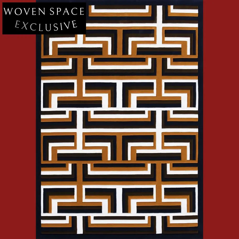 Modern Simple Rectangle Maze Pattern Polyester Area Rug for Living Room Kids