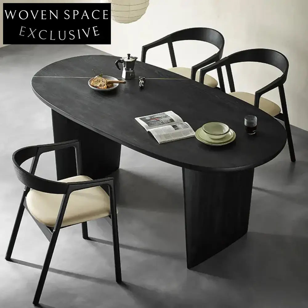 Modern Simple Wooden Black 6-Seat Restaurant Hotel Canteen Dining Table