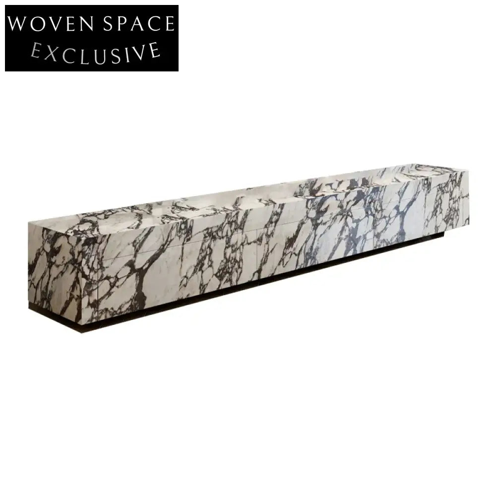 Modern Sintered Stone Media Console with Wood Drawers TV Stand