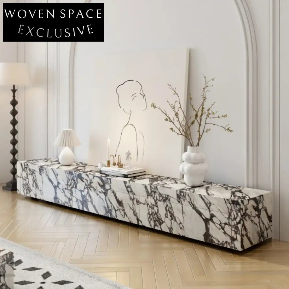 Modern Sintered Stone Media Console with Wood Drawers TV Stand