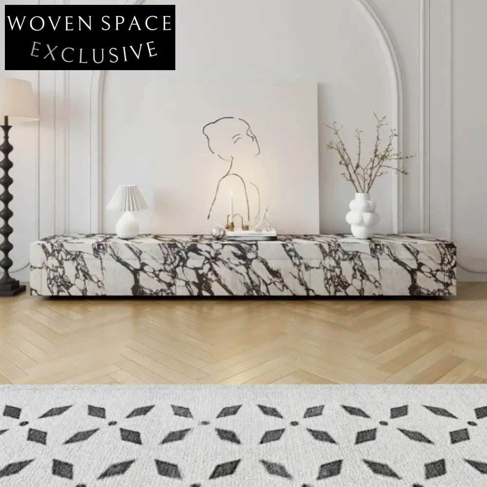 Modern Sintered Stone Media Console with Wood Drawers TV Stand