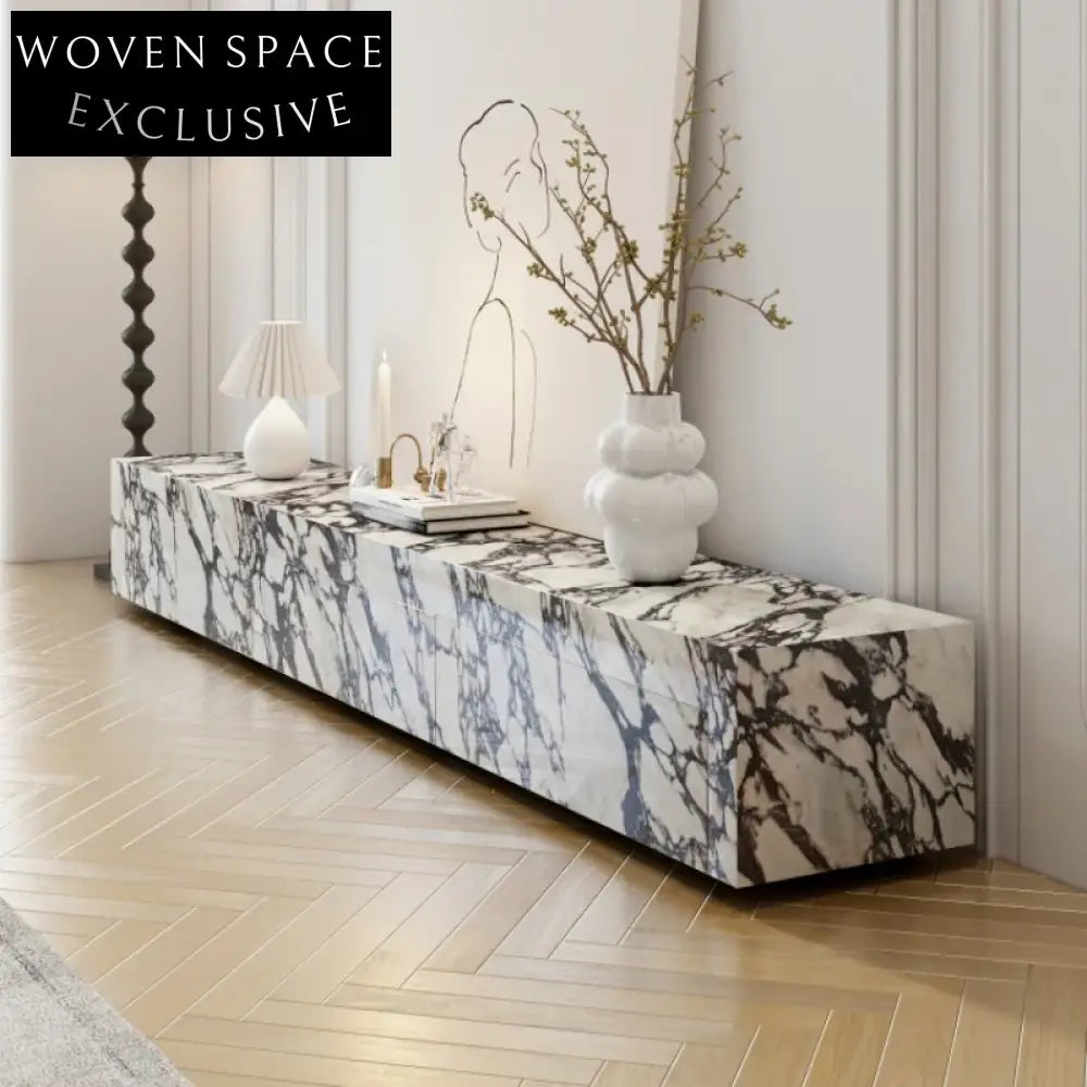 Modern Sintered Stone Media Console with Wood Drawers TV Stand