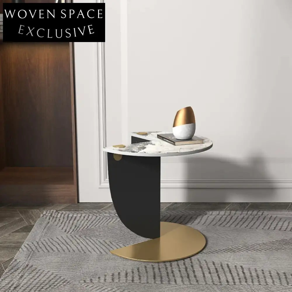 Modern Sintered Stone Round Coffee Table with Golden Stainless Steel Base