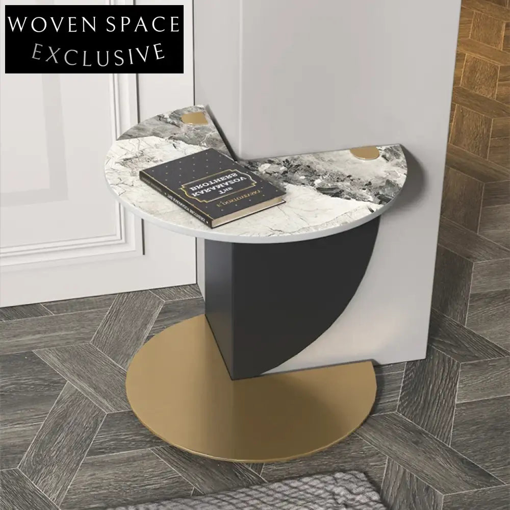 Modern Sintered Stone Round Coffee Table with Golden Stainless Steel Base