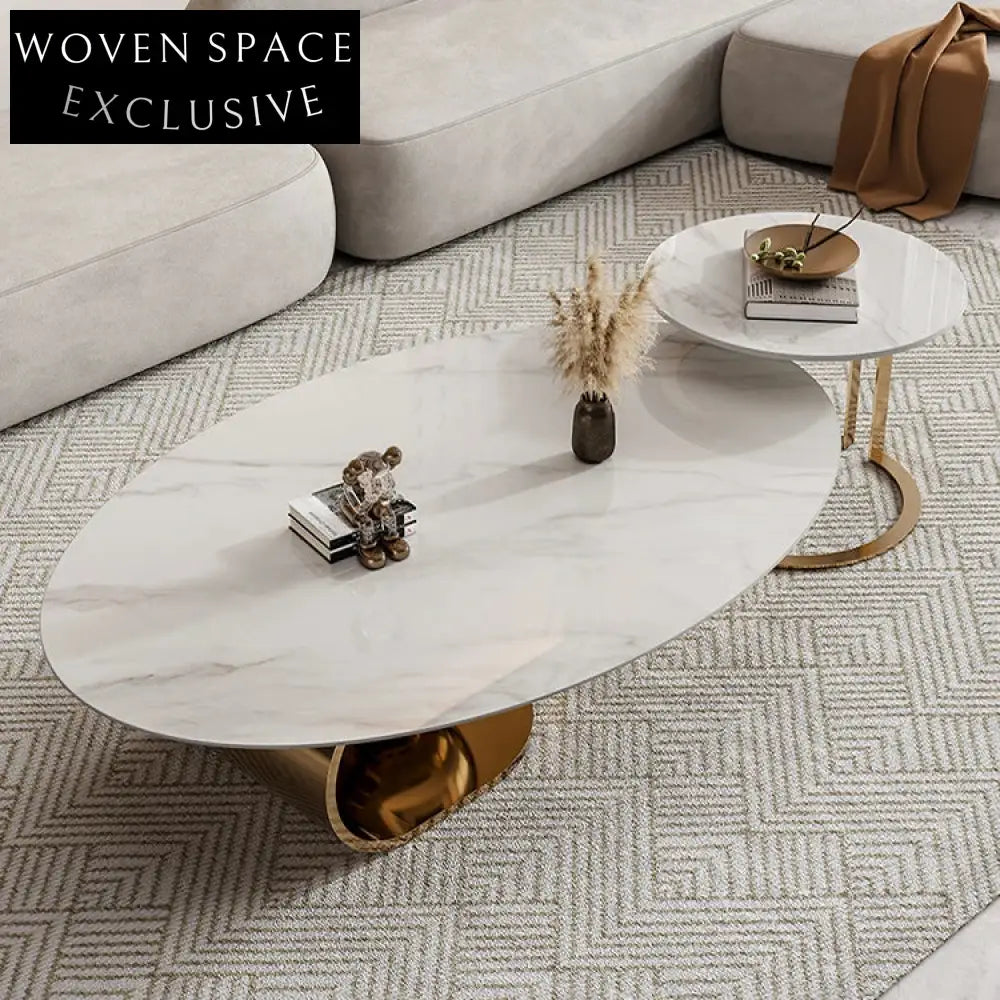 Modern Slate Top Coffee Side Table, Elegant Stainless Steel Base, Living Room Furniture