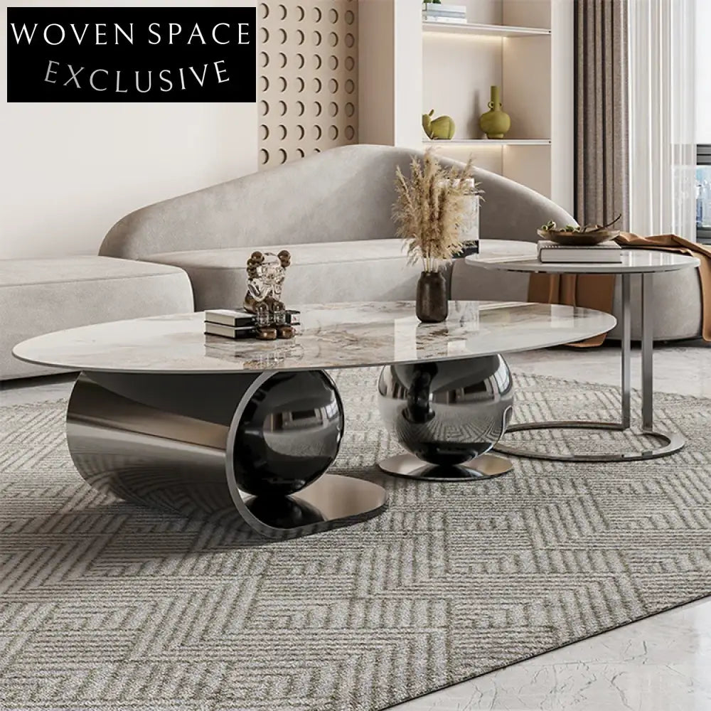 Modern Slate Top Coffee Side Table, Elegant Stainless Steel Base, Living Room Furniture