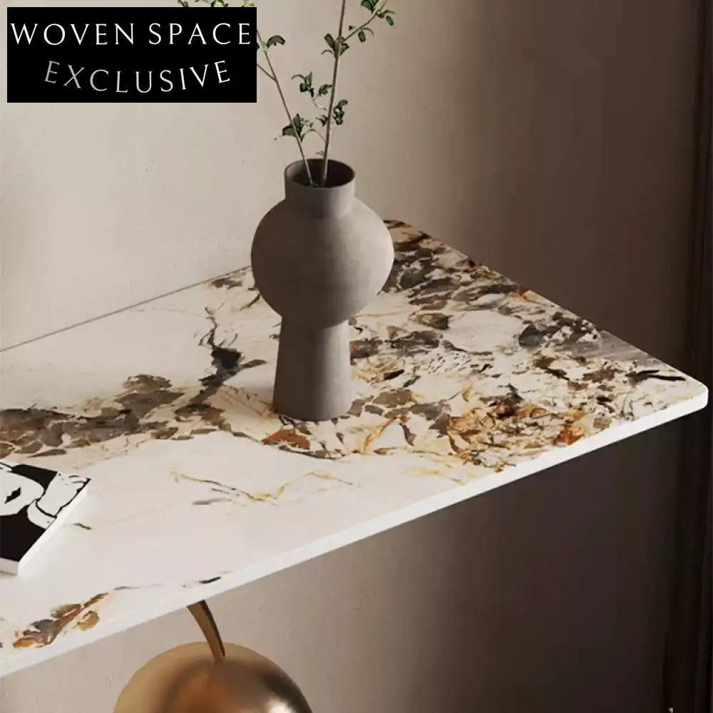 Modern Slim Rectangle Slate Top Console Table with Elegant Gold Base