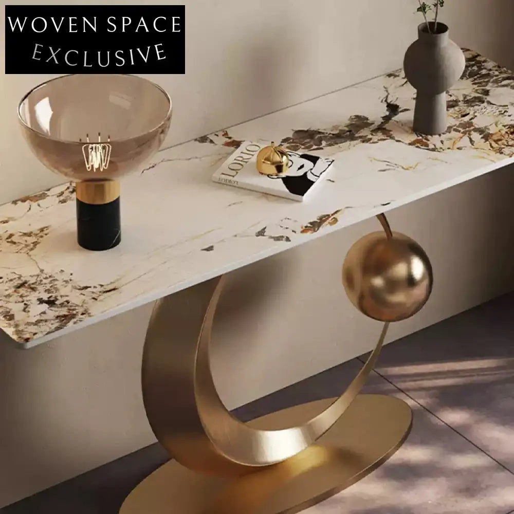 Modern Slim Rectangle Slate Top Console Table with Elegant Gold Base