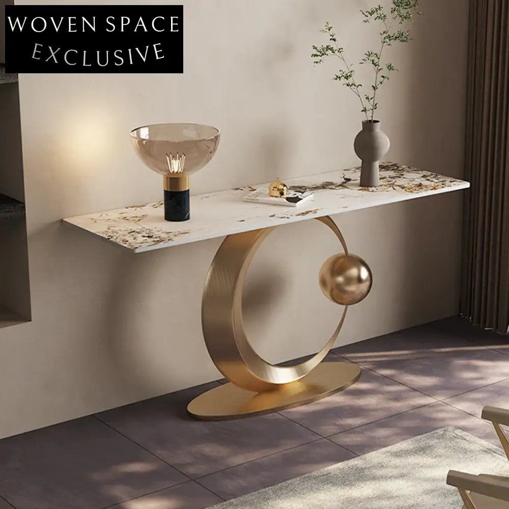 Modern Slim Rectangle Slate Top Console Table with Elegant Gold Base