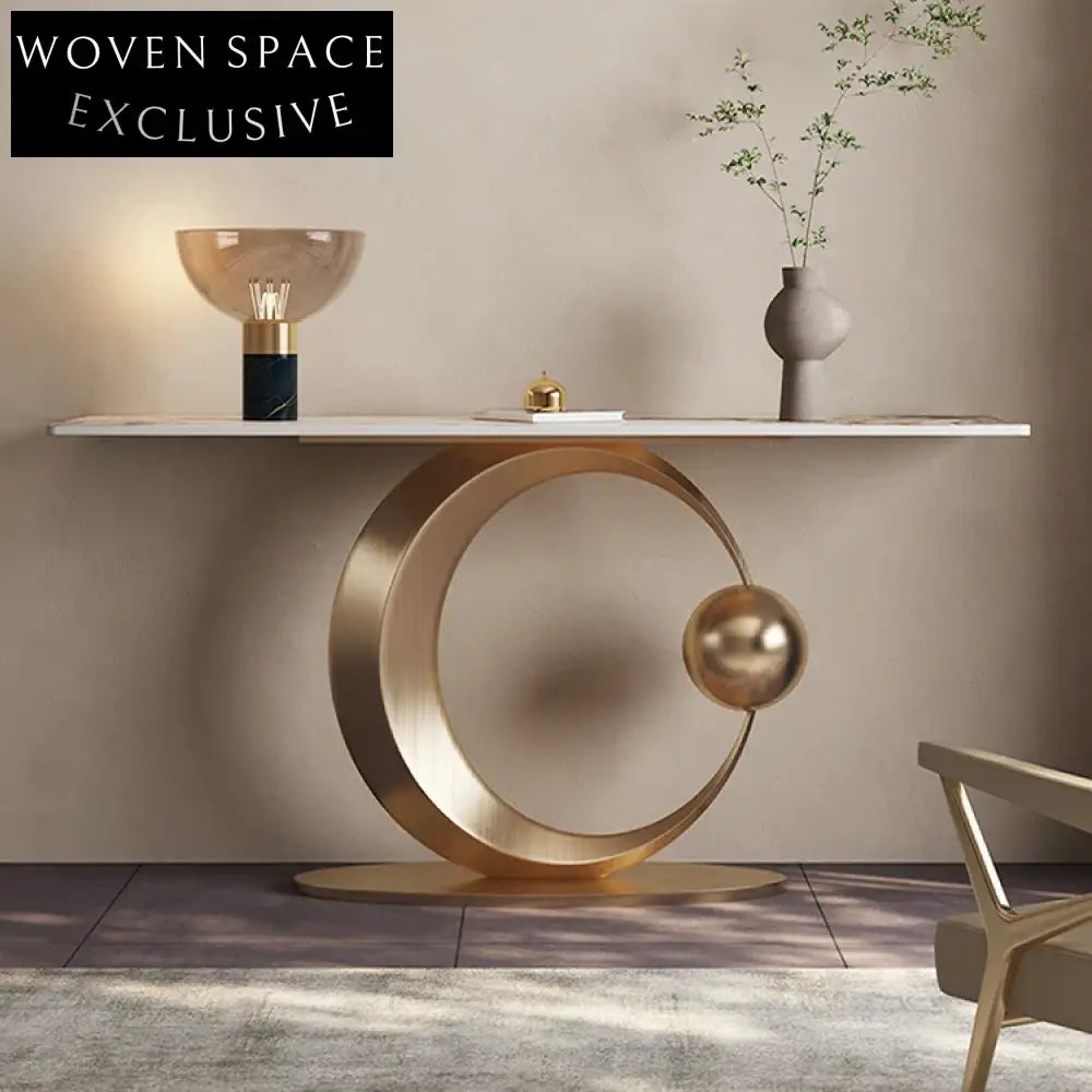 Modern Slim Rectangle Slate Top Console Table with Elegant Gold Base