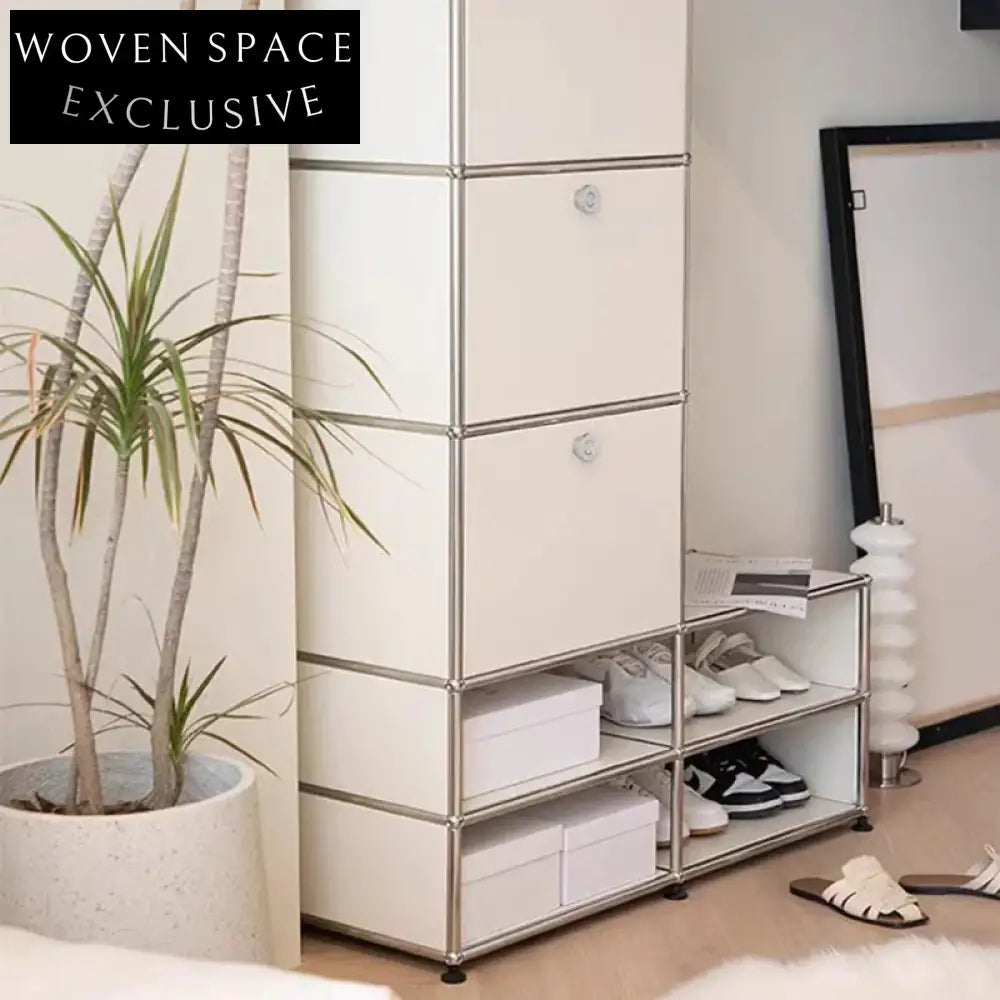 Modern Slim Steel Lockable Entryway Shoe Storage Cabinet for Home