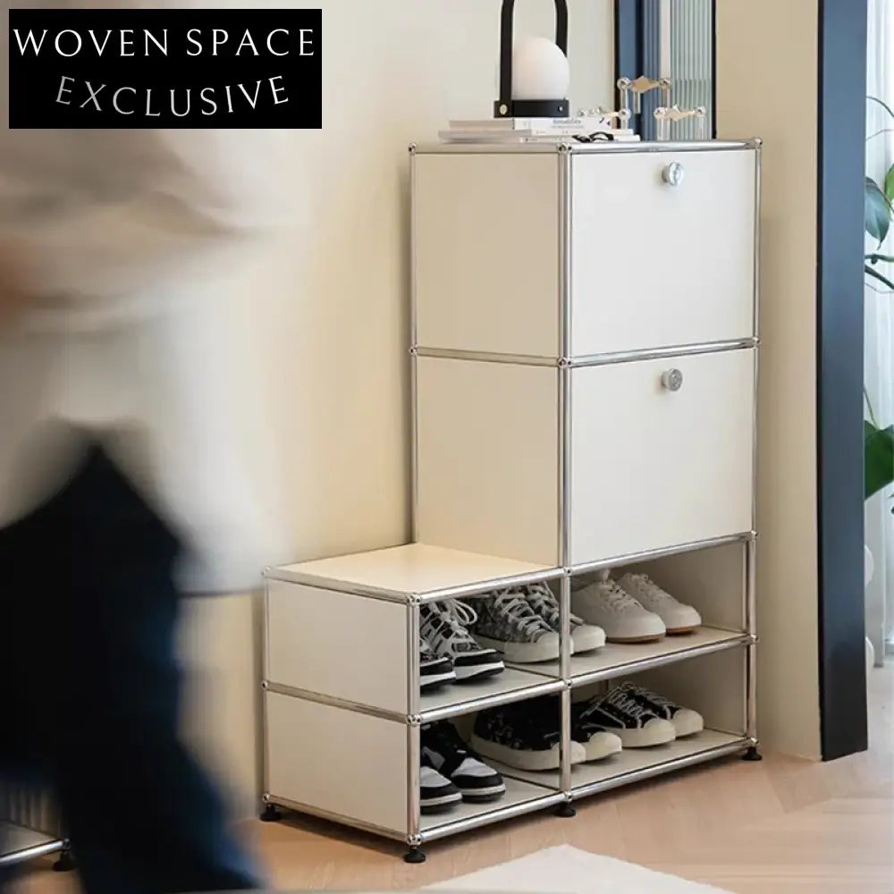 Modern Slim Steel Lockable Entryway Shoe Storage Cabinet for Home