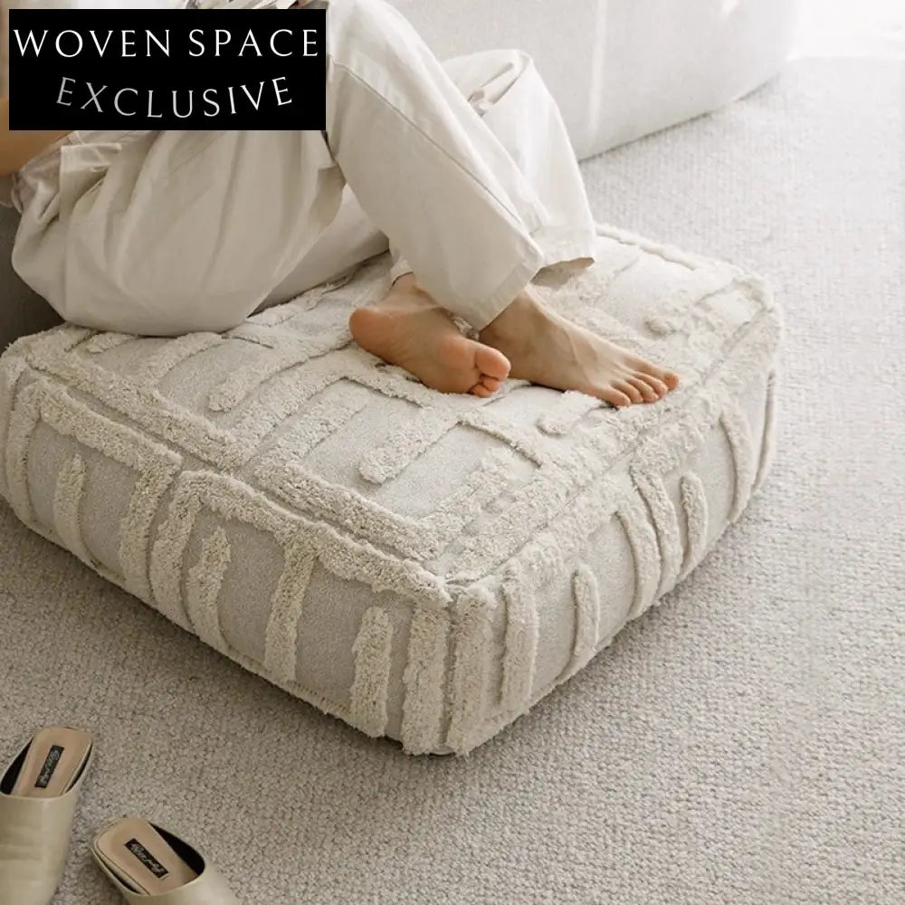 Modern Small Square Cotton Floor Ottoman for Bedroom Living Room