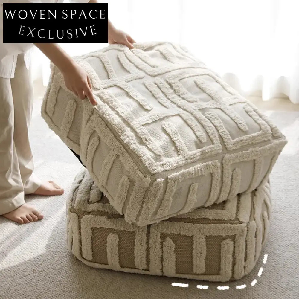 Modern Small Square Cotton Floor Ottoman for Bedroom Living Room