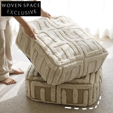Modern Small Square Cotton Floor Ottoman for Bedroom Living Room