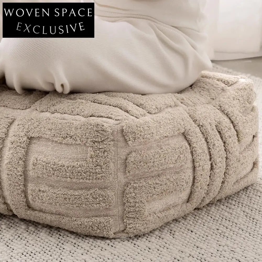 Modern Small Square Cotton Floor Ottoman for Bedroom Living Room