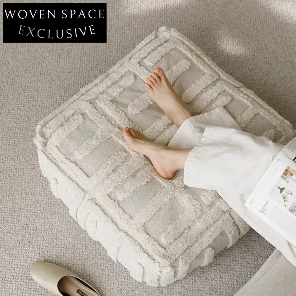 Modern Small Square Cotton Floor Ottoman for Bedroom Living Room