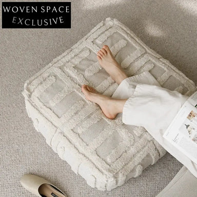 Modern Small Square Cotton Floor Ottoman for Bedroom Living Room