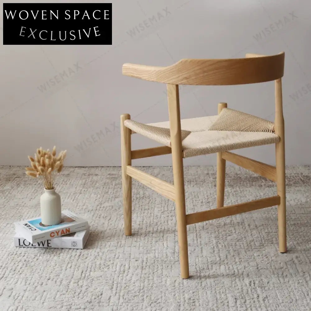 Modern Solid Ash Wood Hand-Woven Rope Seat Dining Chair Comfortable