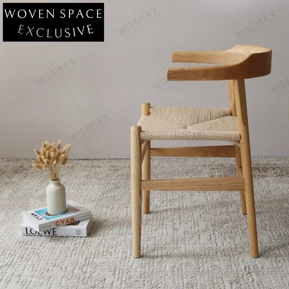 Modern Solid Ash Wood Hand-Woven Rope Seat Dining Chair Comfortable