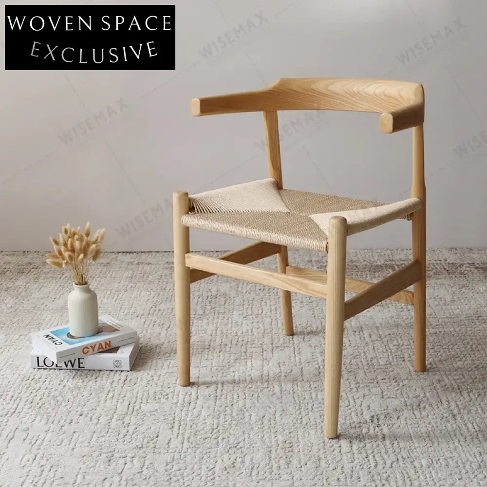 Modern Solid Ash Wood Hand-Woven Rope Seat Dining Chair Comfortable