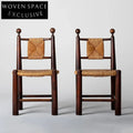 Modern Solid Ash Wood Rattan High Back Dining Chair, Walnut Finish