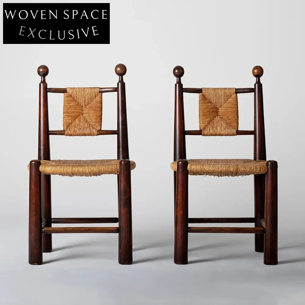 Modern Solid Ash Wood Rattan High Back Dining Chair, Walnut Finish