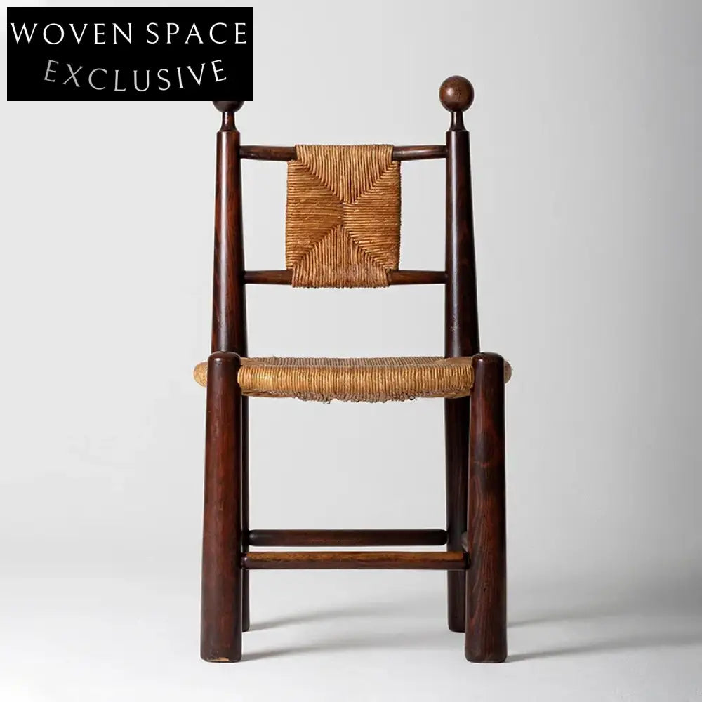 Modern Solid Ash Wood Rattan High Back Dining Chair, Walnut Finish