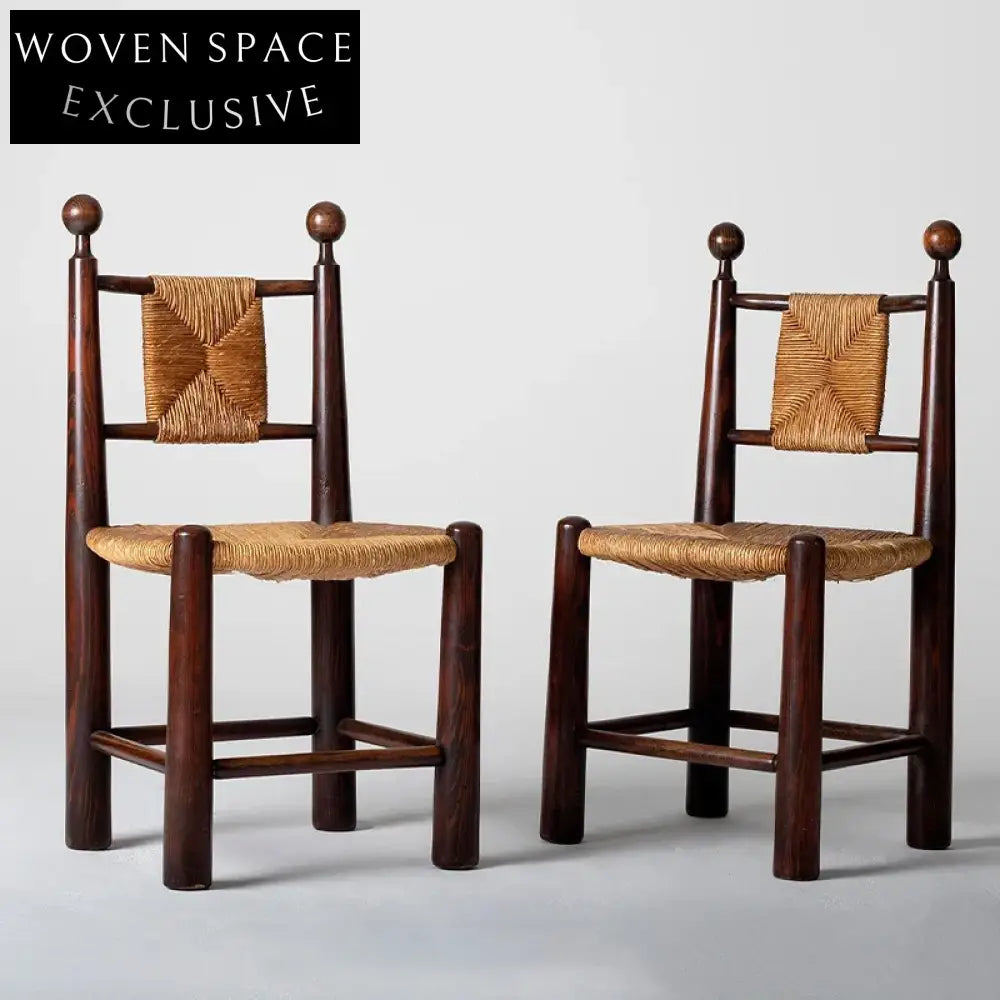 Modern Solid Ash Wood Rattan High Back Dining Chair, Walnut Finish