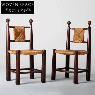 Modern Solid Ash Wood Rattan High Back Dining Chair, Walnut Finish