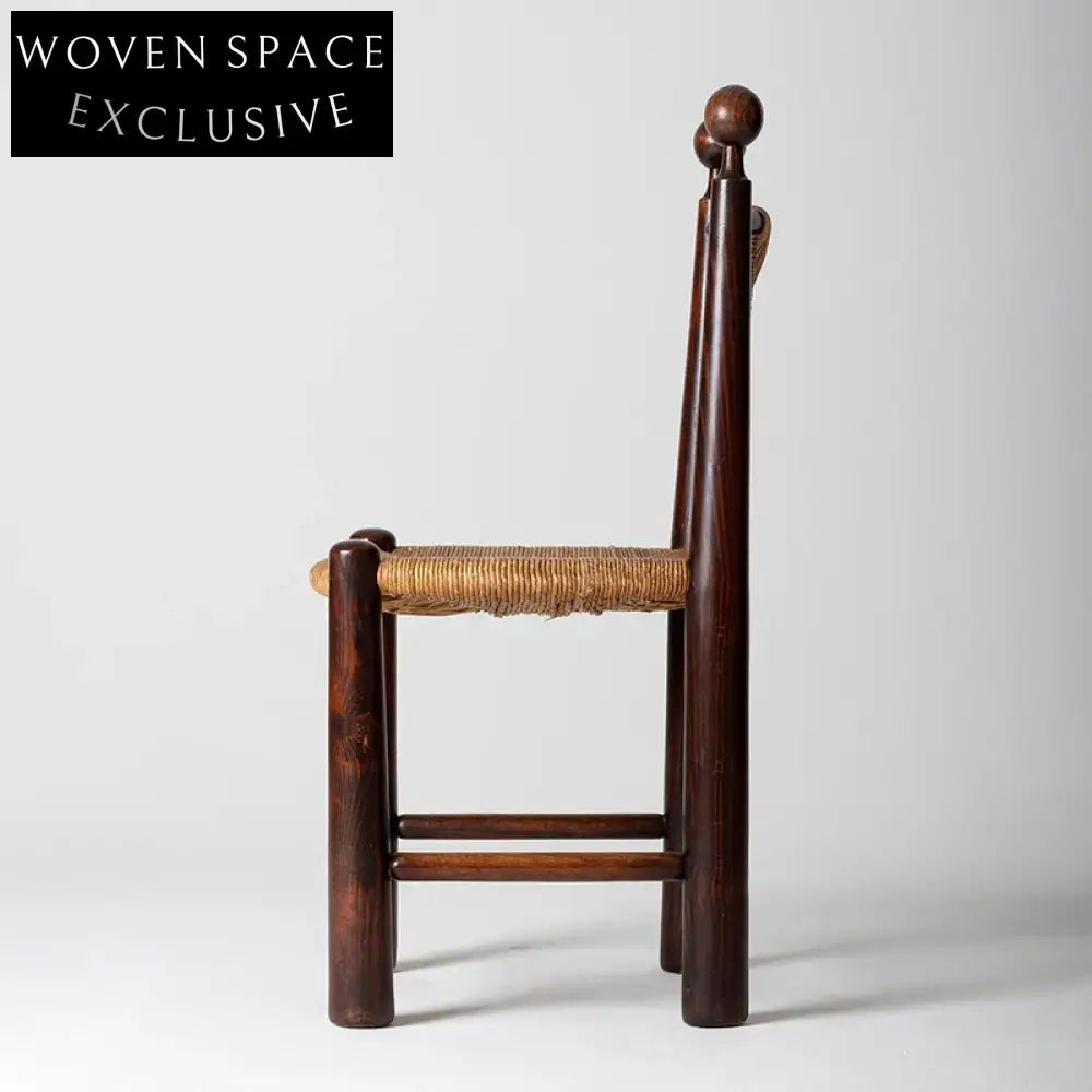 Modern Solid Ash Wood Rattan High Back Dining Chair, Walnut Finish