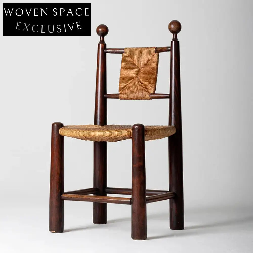 Modern Solid Ash Wood Rattan High Back Dining Chair, Walnut Finish