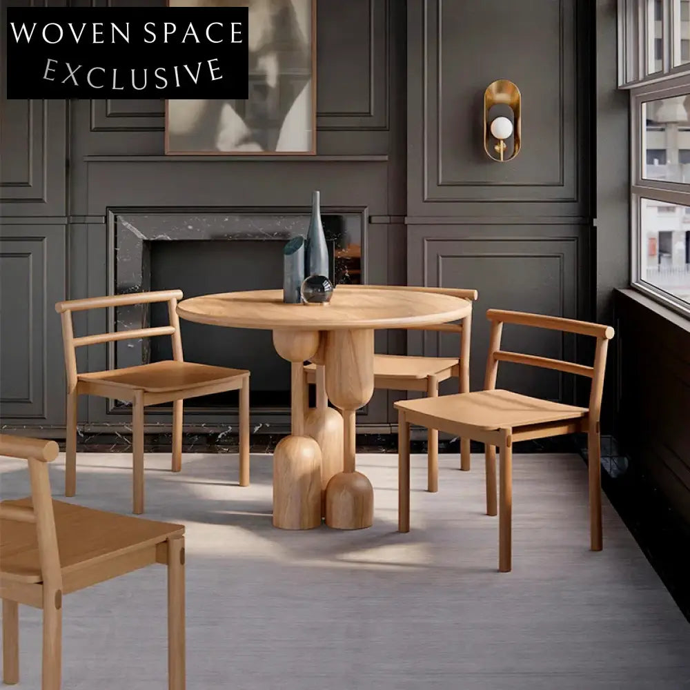 Modern Solid Ash Wood Round Dining Table with Creative Design Base