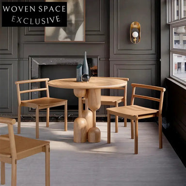 Modern Solid Ash Wood Round Dining Table with Creative Design Base