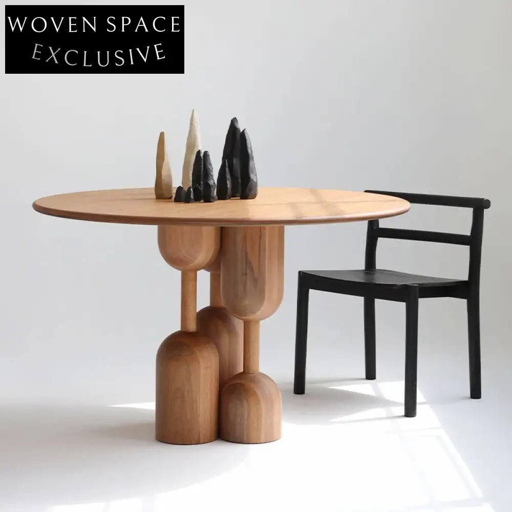Modern Solid Ash Wood Round Dining Table with Creative Design Base