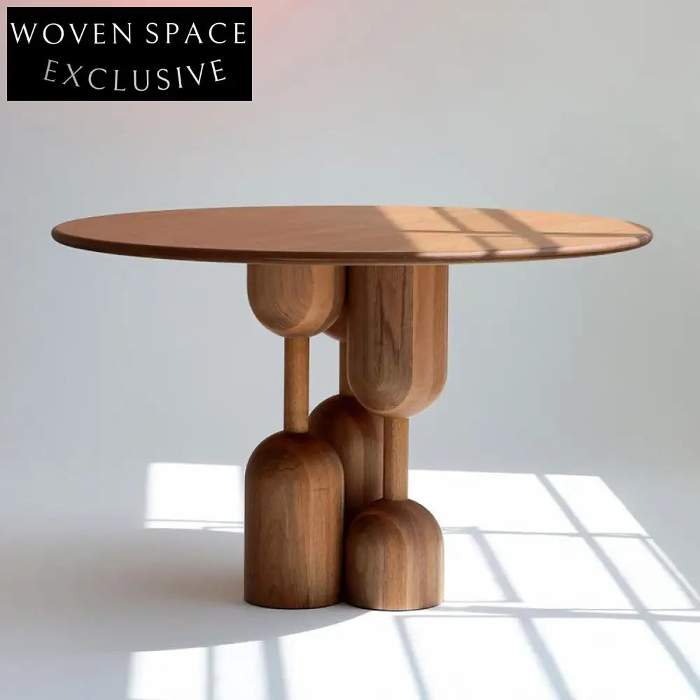Modern Solid Ash Wood Round Dining Table with Creative Design Base