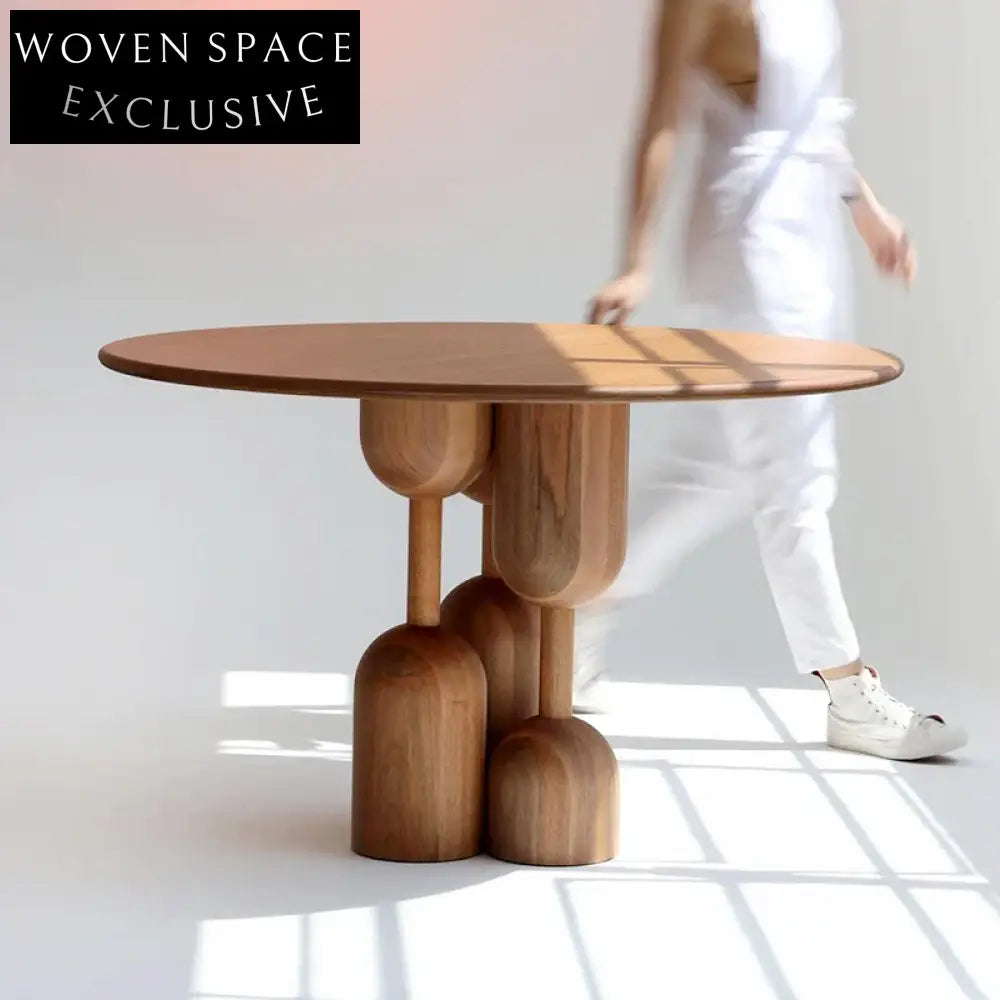 Modern Solid Ash Wood Round Dining Table with Creative Design Base