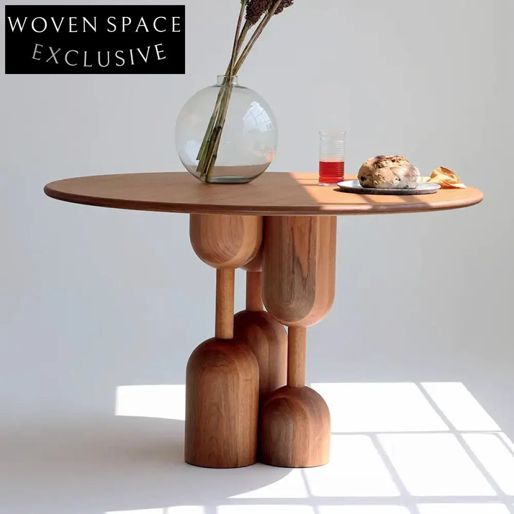 Modern Solid Ash Wood Round Dining Table with Creative Design Base