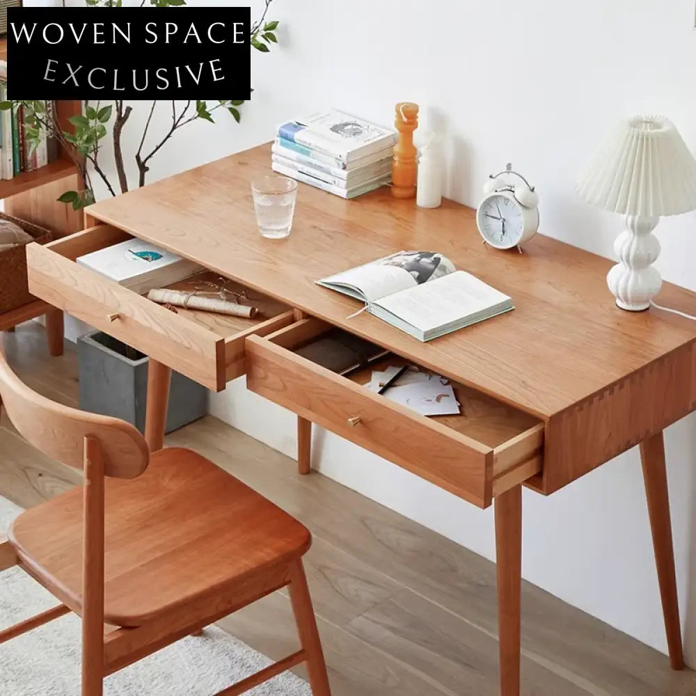 Modern Solid Cherry Wood Home Office Computer Desk with Storage Drawers