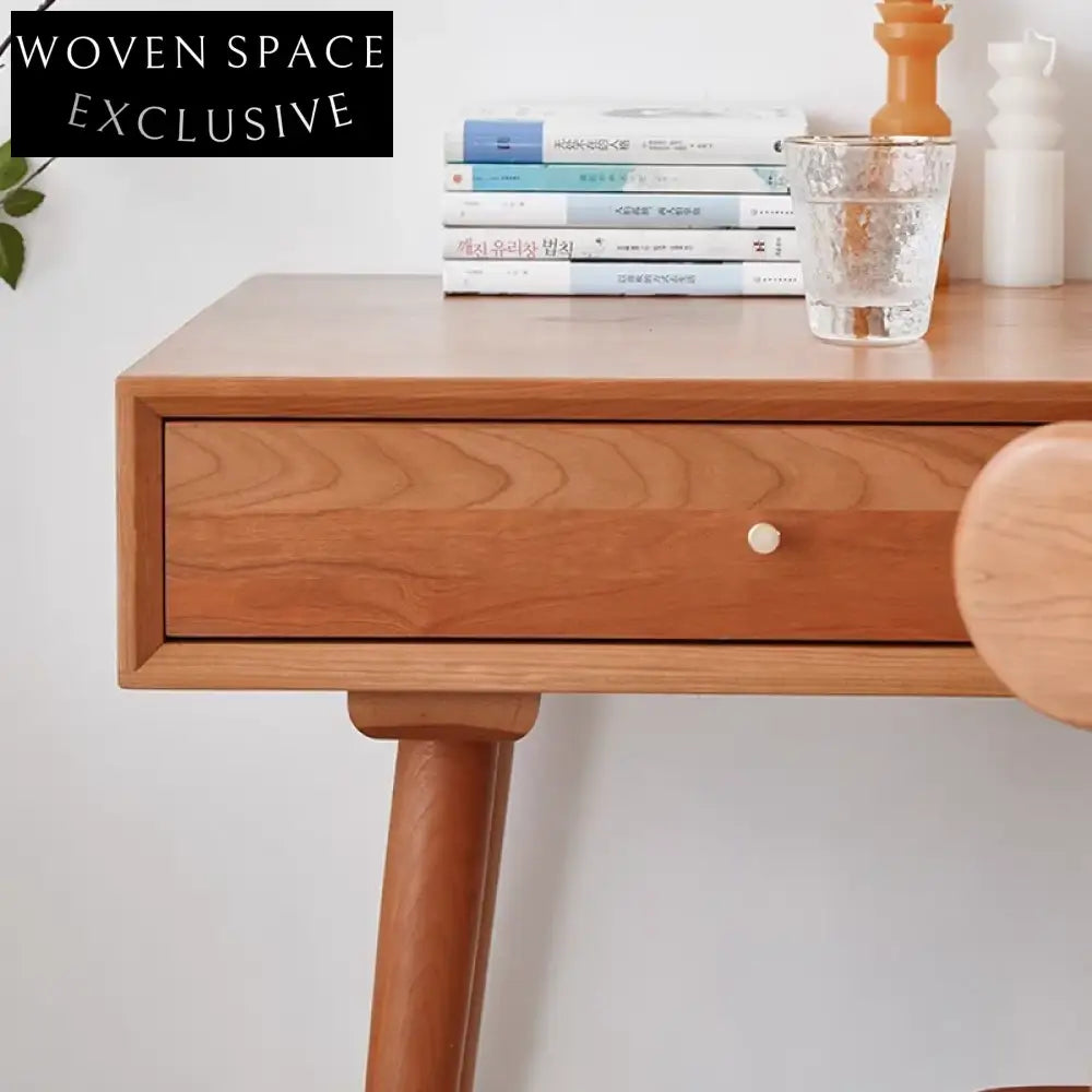 Modern Solid Cherry Wood Home Office Computer Desk with Storage Drawers