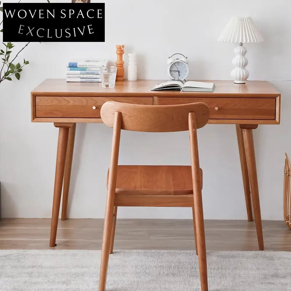 Modern Solid Cherry Wood Home Office Computer Desk with Storage Drawers