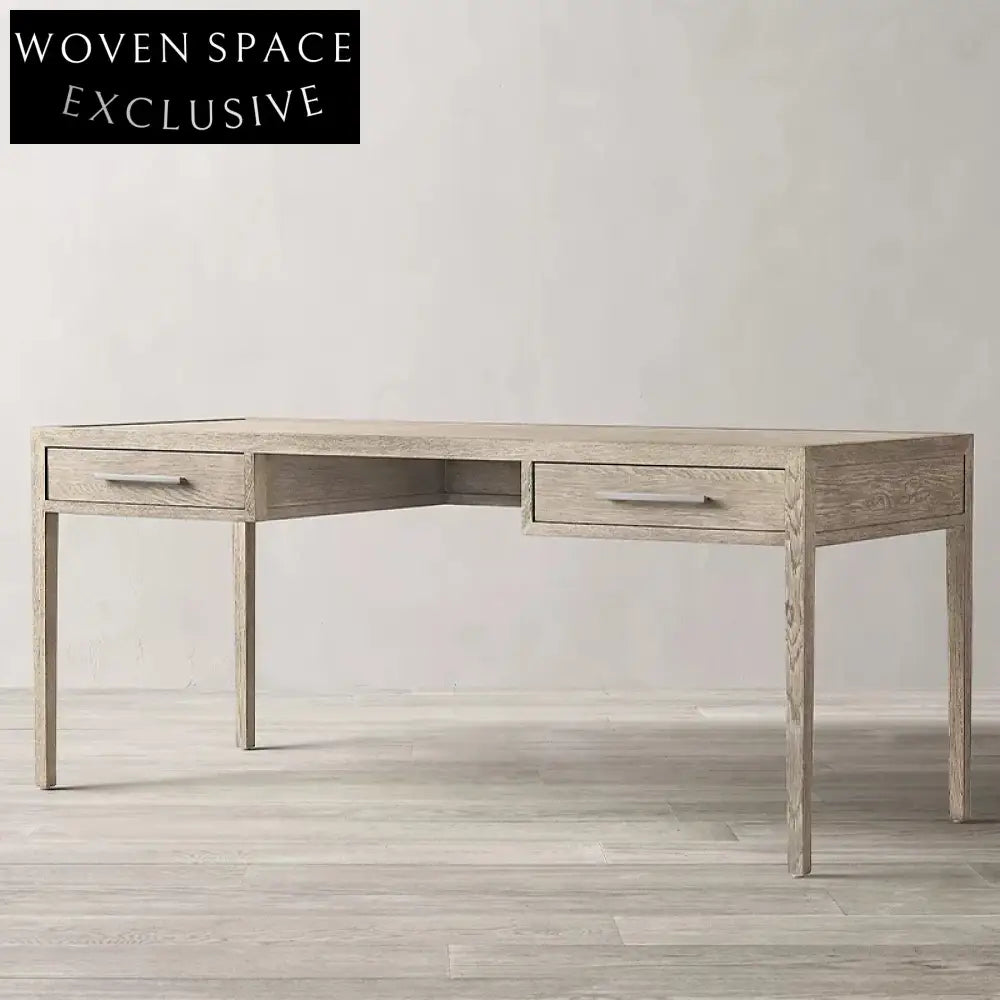 Modern Solid Oak Home Office Desk with Two Storage Drawers