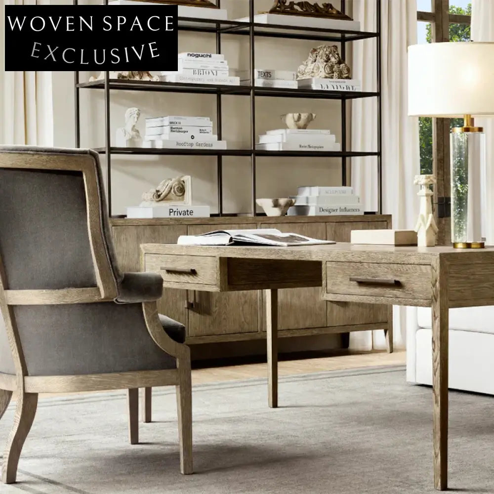 Modern Solid Oak Home Office Desk with Two Storage Drawers