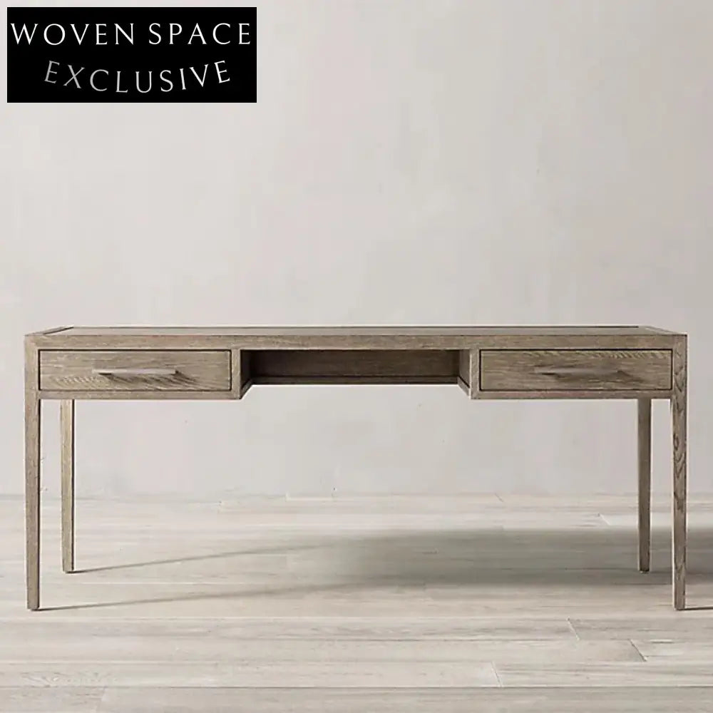 Modern Solid Oak Home Office Desk with Two Storage Drawers