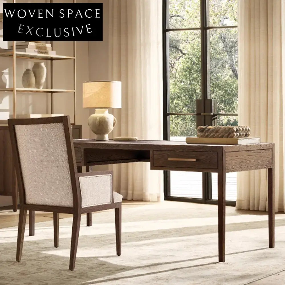 Modern Solid Oak Home Office Desk with Two Storage Drawers